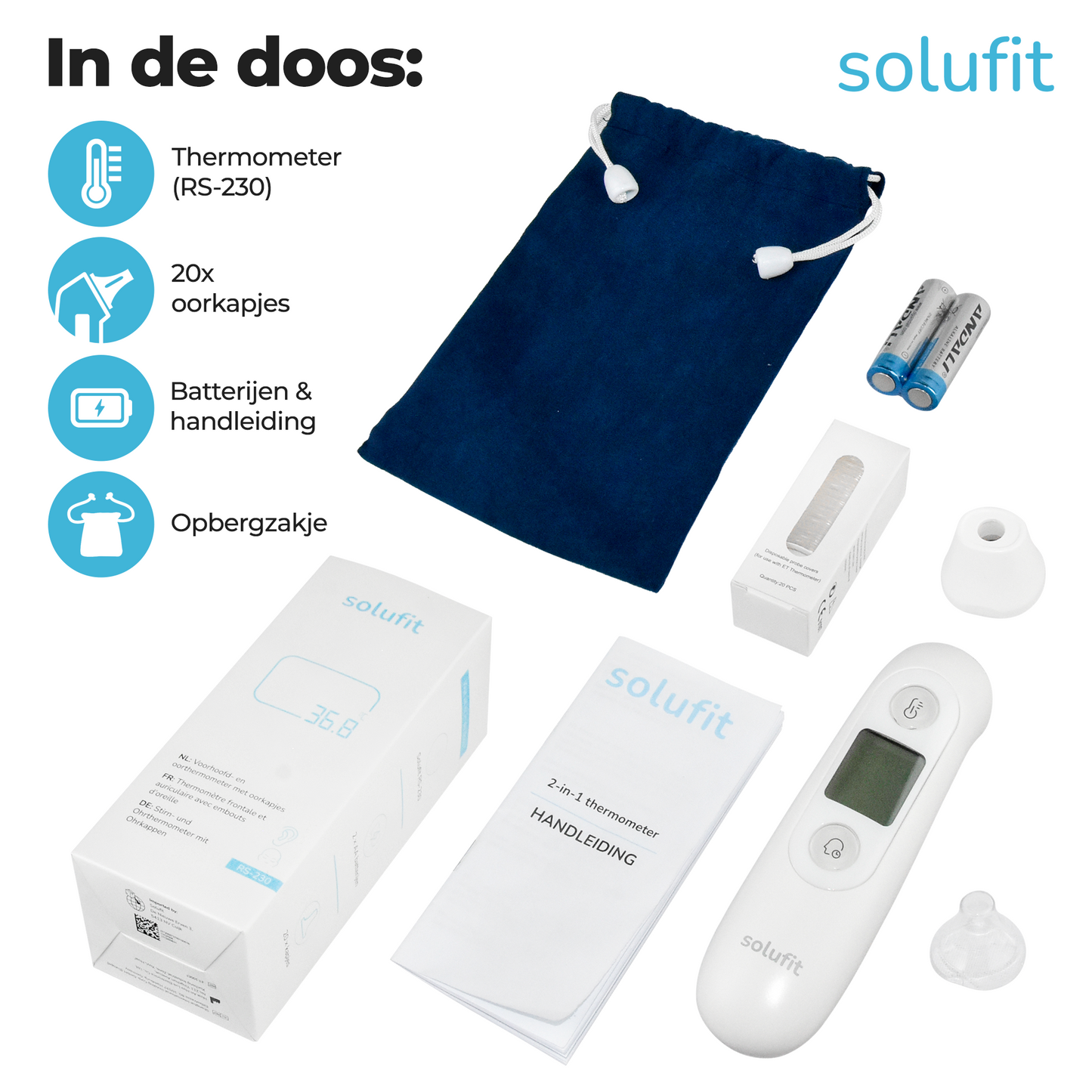 Solufit® 2-in-1 Thermometer- Oorthermometer & Voorhoofd Thermometer
